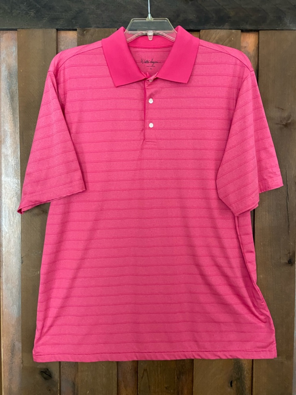 Walter Hagen Men's Bright Pink Striped Performance Golf polo